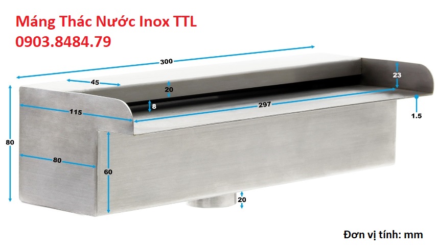 Bản vẽ chi tiết Máng thác nước inox TTL